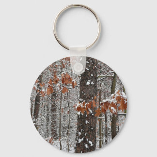 Snow Covered Oak Trees Winter Nature Photography Key Ring