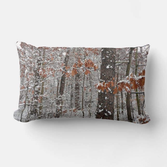 Snow Covered Oak Trees Winter Nature Photography Lumbar Cushion (Front)