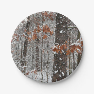 Snow Covered Oak Trees Winter Nature Photography Paper Plate