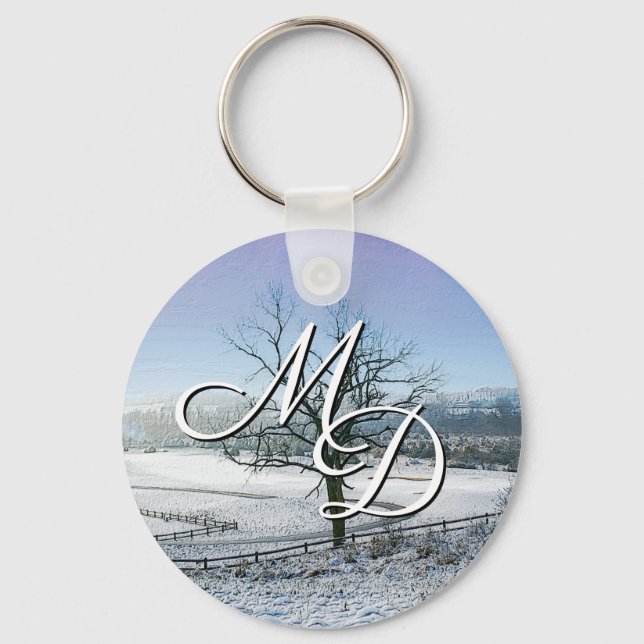 Snow Covered Ozark Hills Keychain (Front)