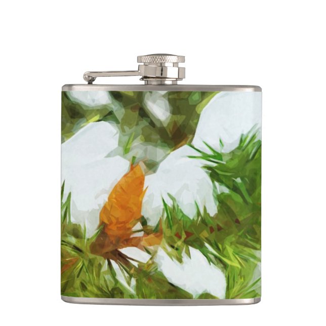 Snow covered Pine Abstract Impressionism Hip Flask (Front)