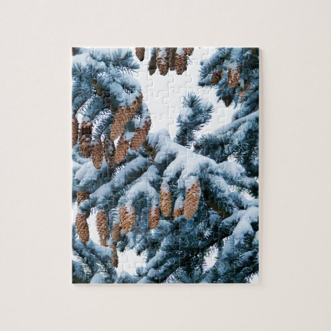 Snow Covered Pine Boughs and Cones Jigsaw Puzzle (Vertical)