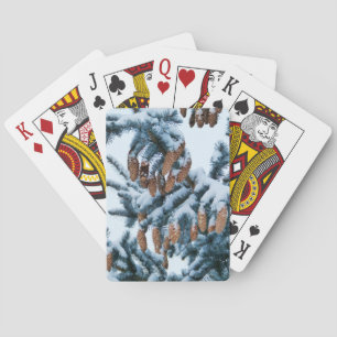 Snow Covered Pine Boughs and Cones Playing Cards
