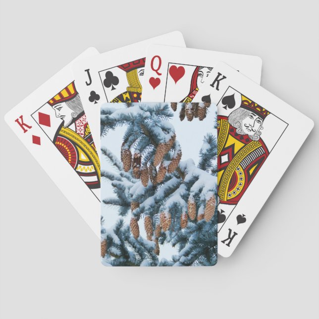 Snow Covered Pine Boughs and Cones Playing Cards (Back)