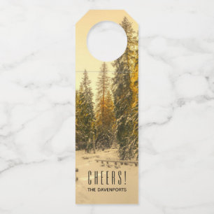 Snow Covered Pine Trees Forest Nature Photo Bottle Tag
