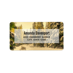 Snow Covered Pine Trees Forest Nature Photo Label