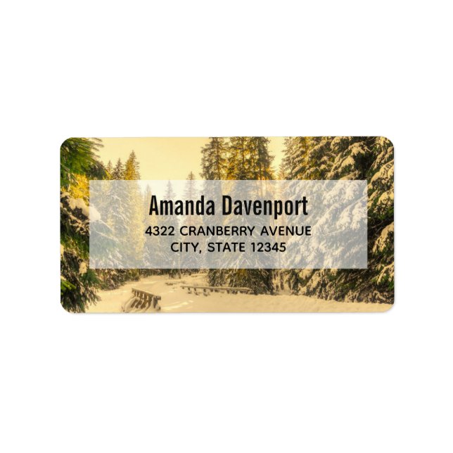 Snow Covered Pine Trees Forest Nature Photo Label (Front)