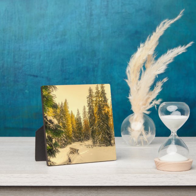 Snow Covered Pine Trees Forest Nature Photo Plaque (Insitu)