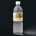 Snow Covered Pine Trees Forest Photo Christmas Water Bottle Label<br><div class="desc">Merry Christmas water bottle labels with a beautiful nature photograph. An isolated winter path with tall snow covered pine trees. 
A golden twilight hue creates a magical feel to this photo.</div>