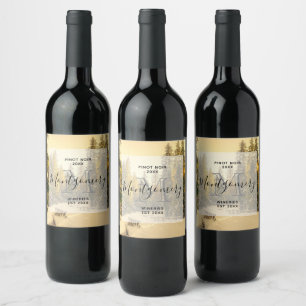  Snow Covered Pine Trees Forest Photo Wine Making Wine Label