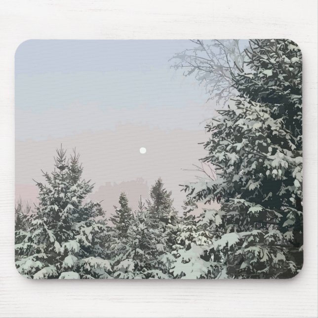 Snow Covered Pine Trees Moon Sunset Mouse Pad (Front)