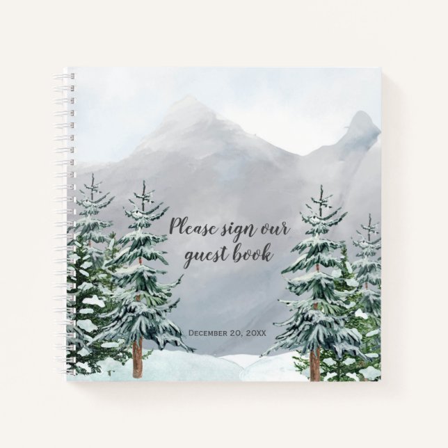 Snow Covered Pine Trees Mountains Snow Guest Book (Front)