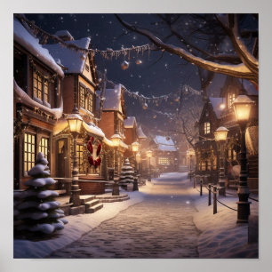 Snow Covered Quite Town  Poster