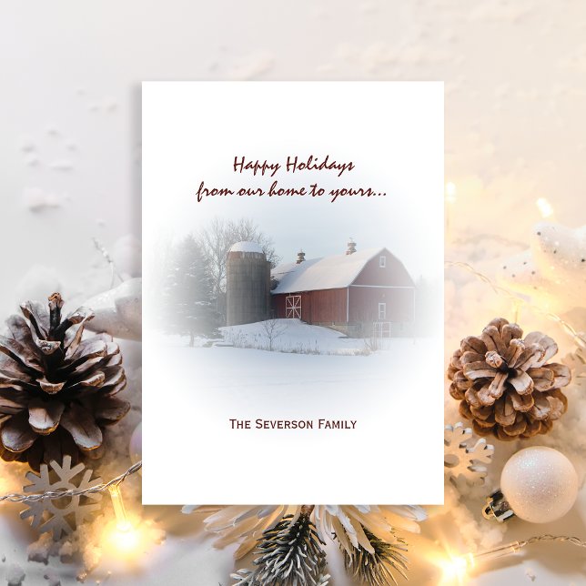 Snow Covered Red Barn and Silo Happy Holidays      Holiday Card (Creator Uploaded)
