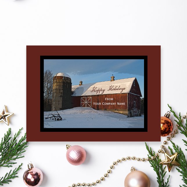 Snow Covered Red Barn Business Happy Holidays Invitation (Creator Uploaded)