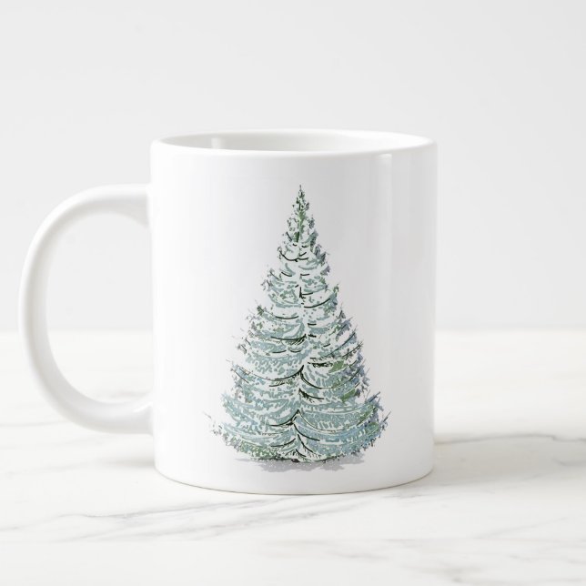 Snow Covered Spruce Tree Illustration Large Coffee Mug (Left)