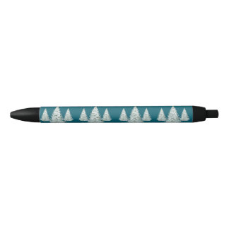 Snow Covered Spruce Trees Illustration Black Ink Pen