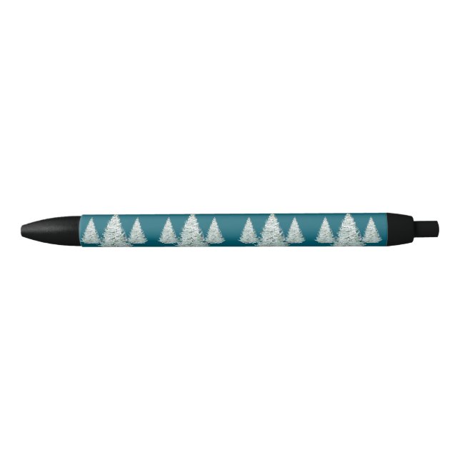 Snow Covered Spruce Trees Illustration Black Ink Pen (Front)