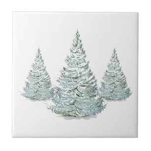 Snow Covered Spruce Trees Illustration Tile