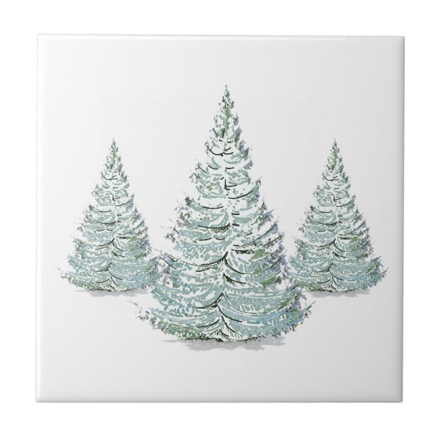 Snow Covered Spruce Trees Illustration Tile (Front)