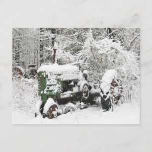 Snow-covered Tractor Holiday Postcard