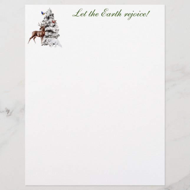 Snow Covered Tree with Wildlife and Birds Custom Letterhead (Front)