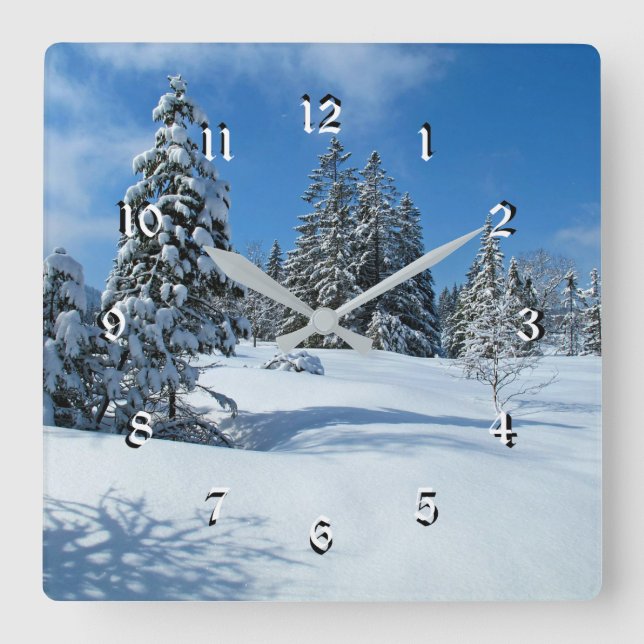 Snow-Covered Trees, Beautiful Winter Scene Square Wall Clock (Front)