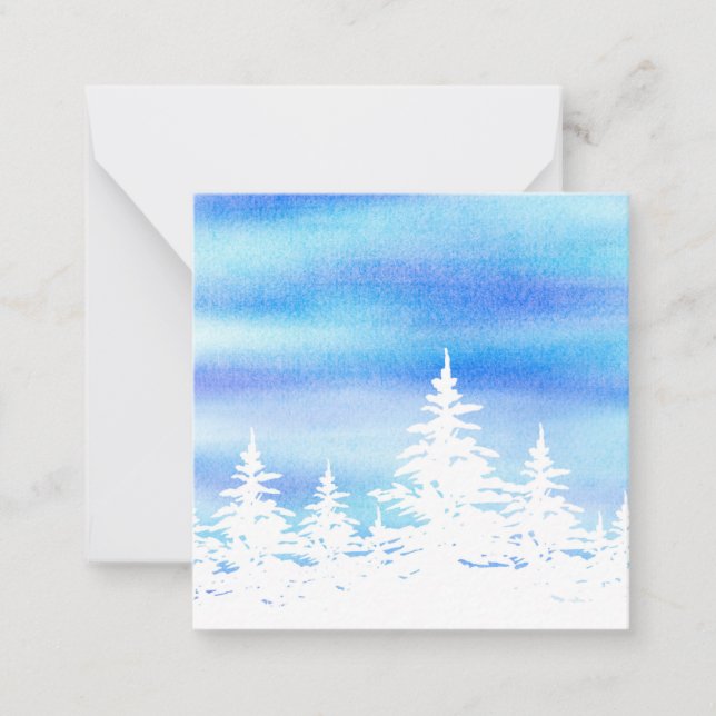 Snow Covered Trees Blue Violet Watercolor Wash Card (Front)
