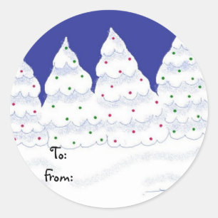 Snow Covered Trees Classic Round Sticker