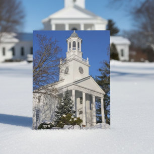 Snow Covered White Church Winter New England  Postcard