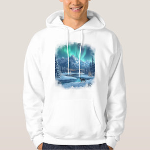 Snow-Covered Wilderness Artwork under Vibrant Auro Hoodie