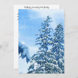 Snow Covered Winter Pine Trees Flat Holiday Card