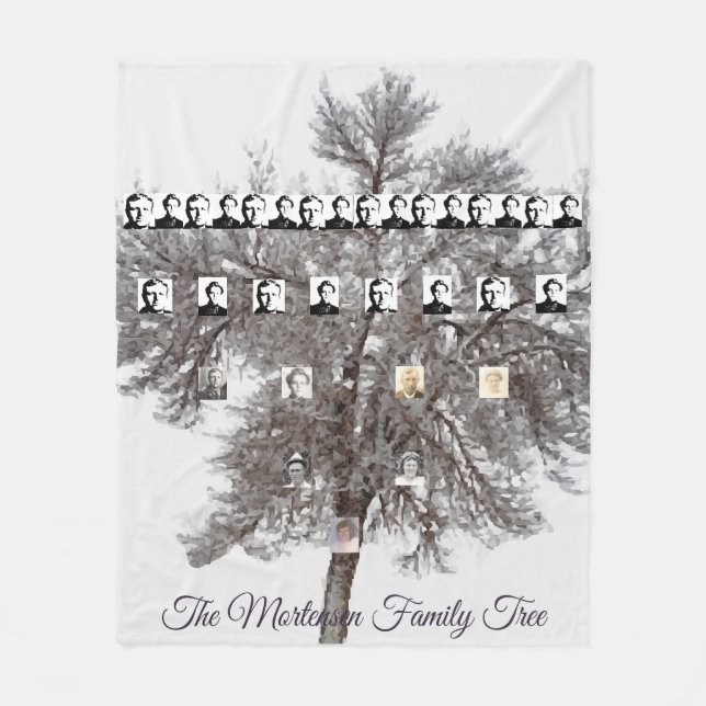 Snow-Covered Winter Tree Vectorised Family Photos  Fleece Blanket (Front)