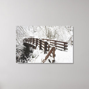 Snow Covered Wooden Bridge Canvas Print