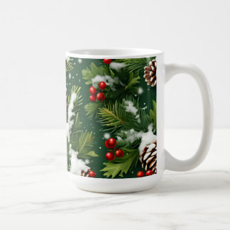snow-crusted pinecones and holly festive cup