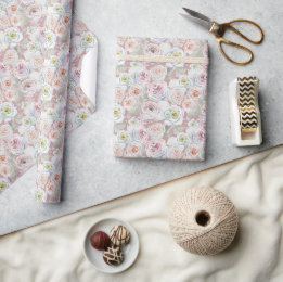 Snow crystals blush roses seamless pattern wrapping paper