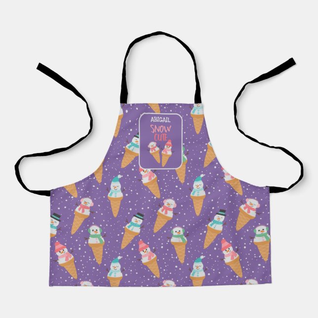 Snow Cute Snowman Snow Cone Winter Apron (Front)