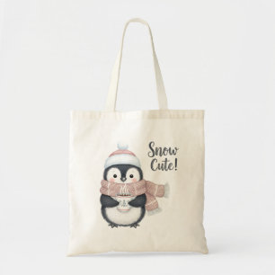 "Snow Cute!" Winter Penguin with Cocoa Mug Tote Bag