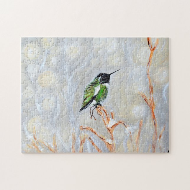 Snow Day Hummingbird Painting Postcard Jigsaw Puzzle (Horizontal)