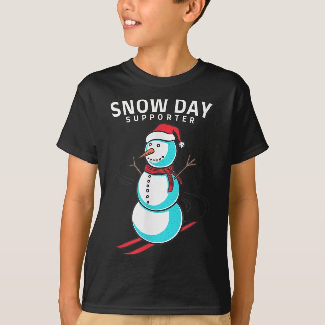 Snow Day Supporter - Winter Snowman Skiing  T-Shirt (Front)