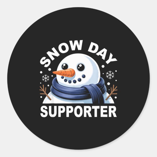 Snow Day Suprter Fun Snowman Design For Winter Lov Classic Round Sticker (Front)