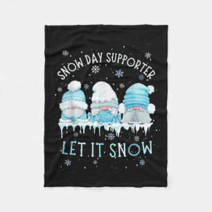 Snow Day Suprter Let It Snow Cute Blue Gnome Xmas  Fleece Blanket