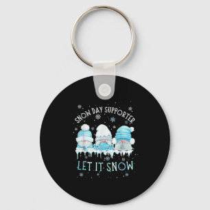 Snow Day Suprter Let It Snow Cute Blue Gnome Xmas  Key Ring