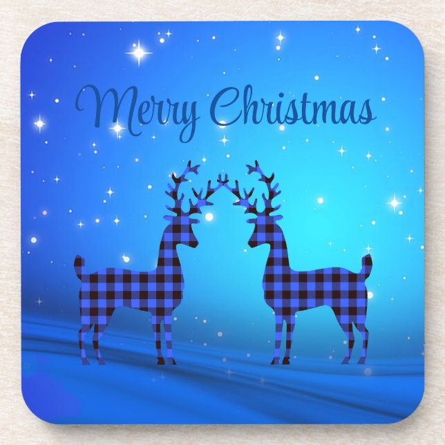 Snow Day with Blue Plaid Reindeer  Coaster (Front)