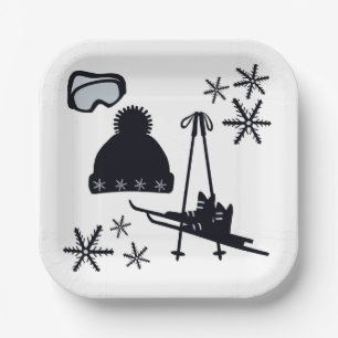 Snow designs of different items paper plate