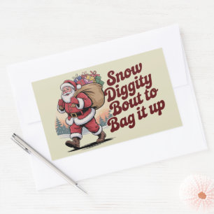 Snow Diggity Bout to Bag It Up 90s Christmas Retro Rectangular Sticker