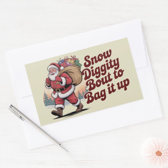 Snow Diggity Bout to Bag It Up 90s Christmas Retro Rectangular Sticker (Envelope)