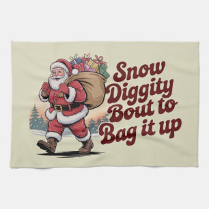 Snow Diggity Bout to Bag It Up 90s Christmas Retro Tea Towel