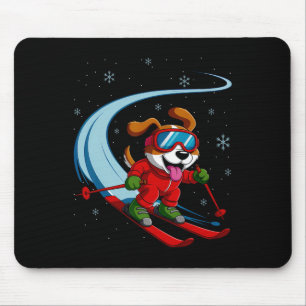 Snow Dog Skiing Puppy Cute Winter Sports Funny Ski Mouse Pad