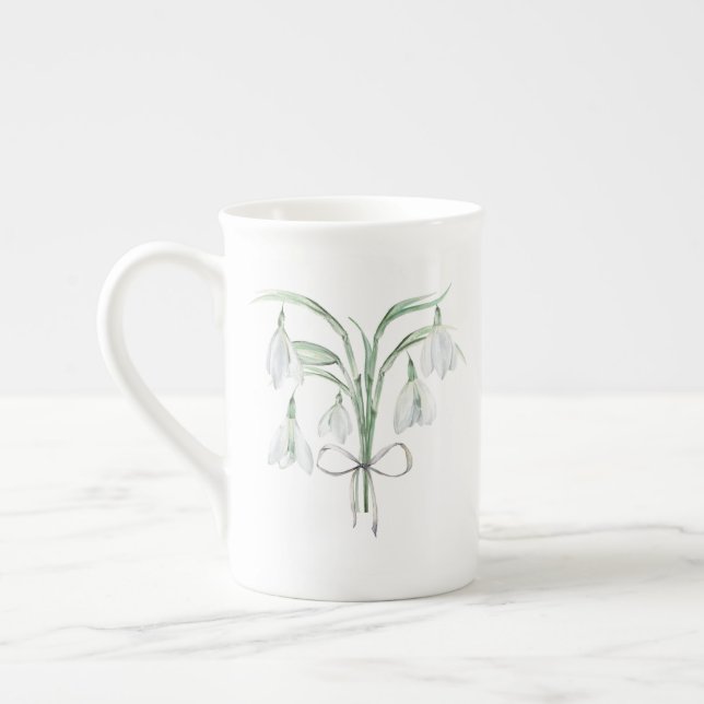 Snow Drops January Birth Flower Ceramic Bone China Mug (Left)